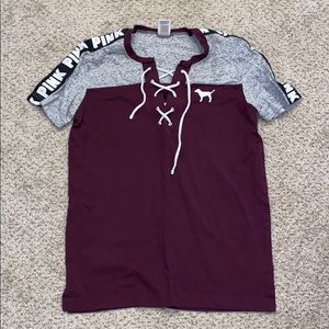 PINK XS oversized lace up tee